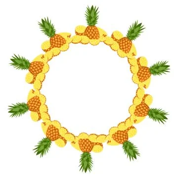 Wreath from pineapple composition with space for text. Cartoon organic sweet  Stock Illustration