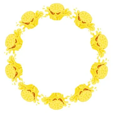 Wreath from pineapple juice splash with space for text. Cartoon organic sweet Stock Illustration