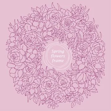 Wreath of roses and greens. Vector illustration Stock Illustration