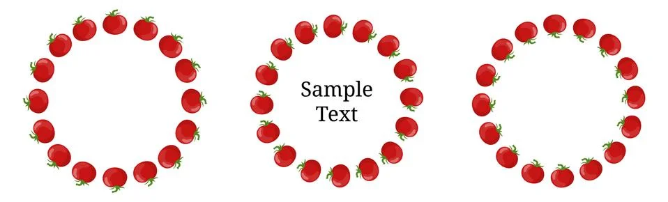 Wreath Set from Tomatoes with Space for Text. Fresh Red Tomato Vegetable. Vector Stock Illustration