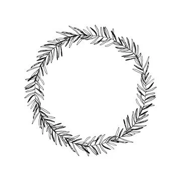 Wreath of simple twigs with different leaves. Stock Illustration