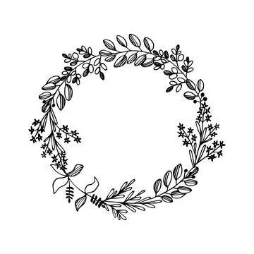 Wreath of simple twigs with different leaves. Illustrazione stock