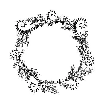 Wreath of simple twigs with different leaves. Stock Illustration