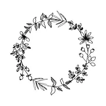 Wreath of simple twigs with different leaves. Illustrazione stock