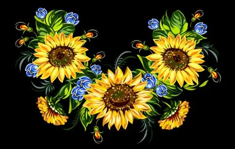 Wreath of sunflowers Stock Illustration