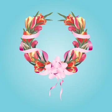 Wreath of tulips on a white background vector Stock Illustration