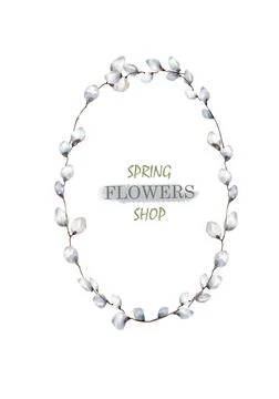 Wreath of Willow branches, Frame circle hand painting watercolor isolated ill Illustrazione stock