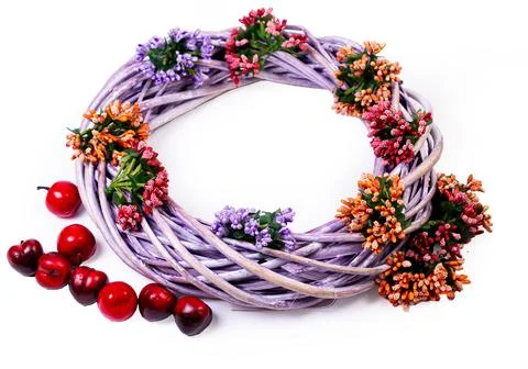 Wreath woven from the branches of the vine isolated , Place for text Stock Photos