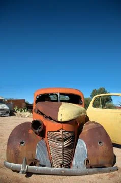 Wreck on the roads in Namibia Stock Photos