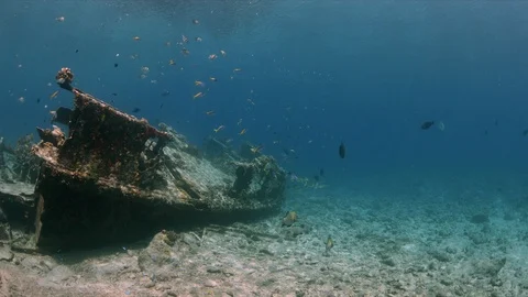 Wreck in shallow water 4k Stock Footage 115247161