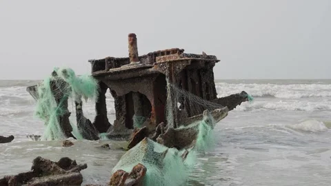 Wreck Ship on a Beach Stock Footage 303789036