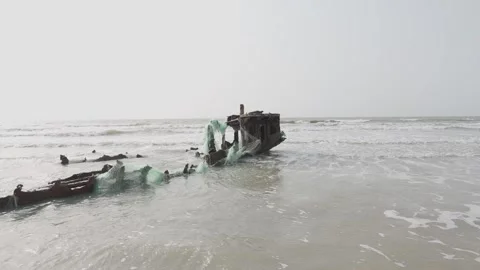 Wreck Ship Beach in Senegal Stock Footage 303787967