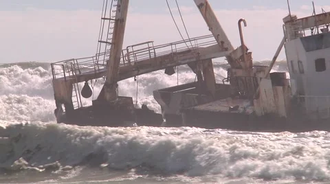 Wreck on the shore Stock Footage 49412016