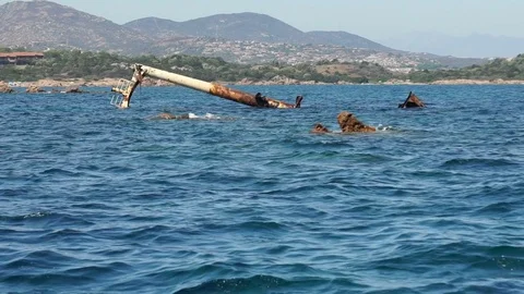 A wreck of a sunken ship in the sea Video stock 84093801
