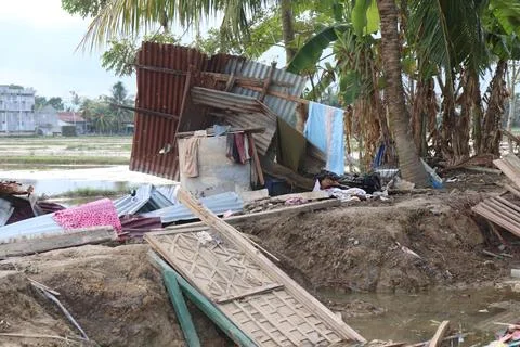 Wreckage of a Makeshift Home After a Devastating Flood Foto stock