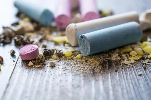 Wreckage of Pastel Chalks. Stock Photos