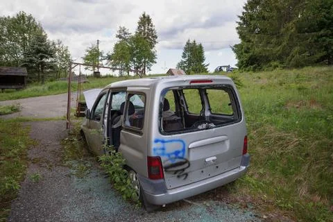 Wreckage, wreck of auto, automobile, car and vehicle. Dismantled scrap and ju Stock Photos