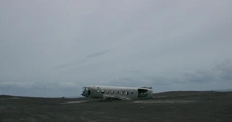 Wrecked airplane lying on a landscape during winter Video stock 145274277