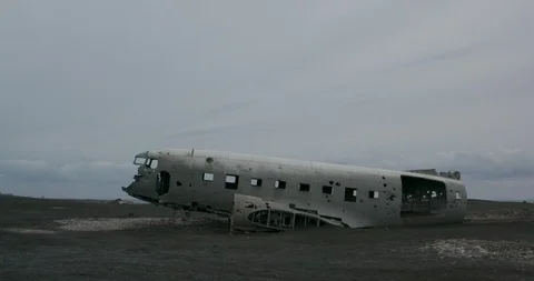 Wrecked airplane on the snow covered landscape Stock Footage 145274392