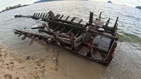 Wrecked boat Stock Footage 328789947