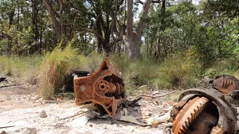 Wrecked engine block &amp; parts Stock Footage 211012493
