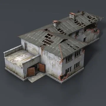 Wrecked House with Interior Low Poly 3D Model