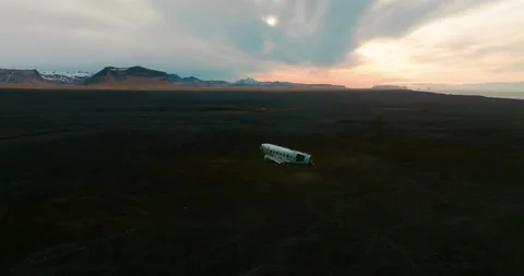 Wrecked Plane on the Beach in Iceland Stock Footage 228652969