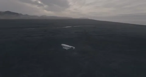 Wrecked Plane on the Beach in Iceland Stock Footage 228655151