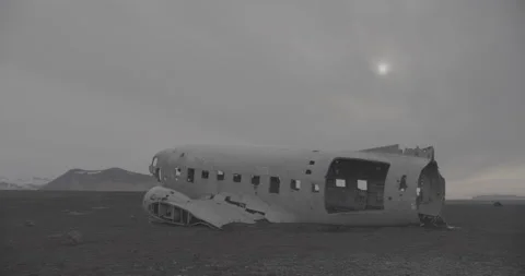 Wrecked Plane on the Beach in Iceland Stock Footage 228655158