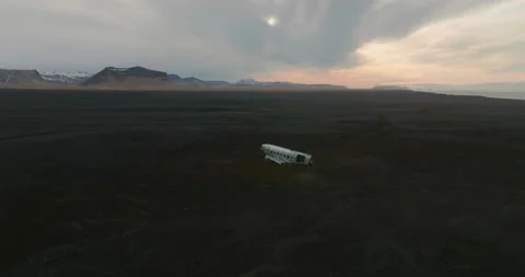 Wrecked Plane on the Beach in Iceland Stock Footage 228655296