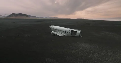 Wrecked Plane on the Beach in Iceland Stock Footage 228655645