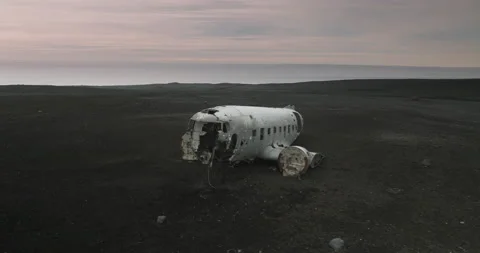 Wrecked Plane on the Beach in Iceland Stock Footage 228655798