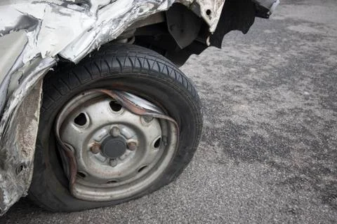 Wrecked tyre 스톡 사진