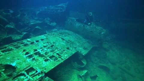 Wrecked warplanes under the sea Stock Footage 325733537