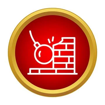 Wrecking ball breaking a brick wall icon Stock Illustration