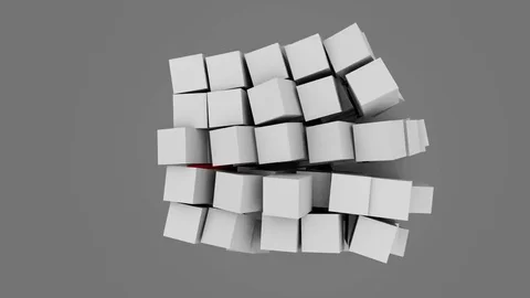 Wrecking ball breaking the gray cubes wall Stock Footage 70696304