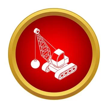Wrecking ball crane machine icon on a red background Stock Illustration