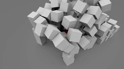 Wrecking ball destroy the gray cubes wall Stock Footage 70696290