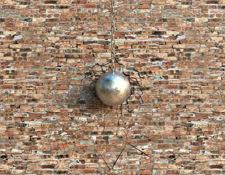Wrecking Ball Hitting Wall Stock Illustration