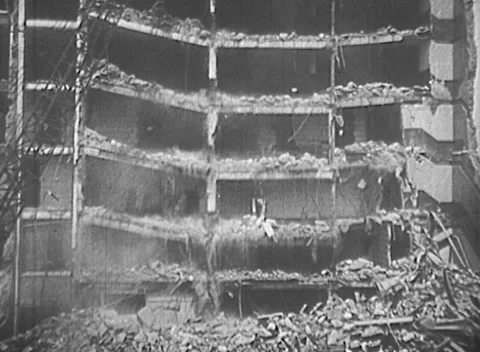 WRECKING BALL SENDS BUILDING FALLING / DEMOLITION (1959) Stock Footage 228707900