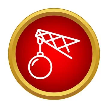 Wrecking ball system destroying construction in red ui icon Stock Illustration