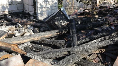 Wrecks of a burned house Stock Footage 66960962