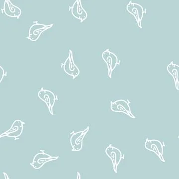 Wren bird line vector seamless pattern 스톡 일러스트
