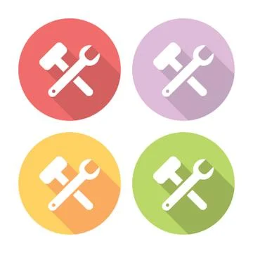Wrench And Hammer Tools Flat Icons Set Stock Illustration