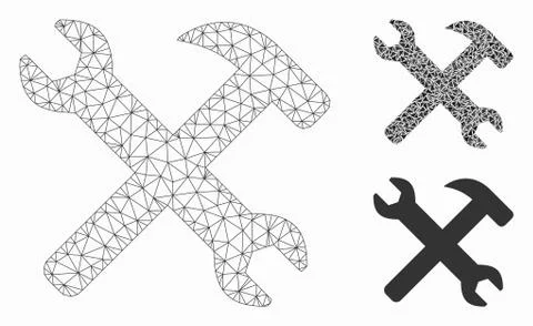 Wrench and Hammer Tools Vector Mesh 2D Model and Triangle Mosaic Icon イラスト素材