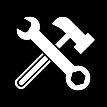 Wrench and hammer vector. Tools icon isolated on black background. Flat solid Illustrazione stock