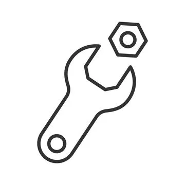 Wrench and nut tool icon in line design. Wrench, nut, tool, repair, mechanics Stock Illustration