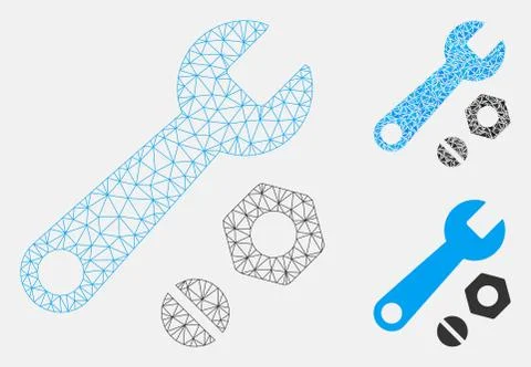 Wrench and Nuts Vector Mesh 2D Model and Triangle Mosaic Icon Illustrazione stock