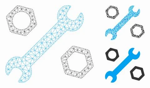 Wrench and Nuts Vector Mesh Network Model and Triangle Mosaic Icon Stock Illustration