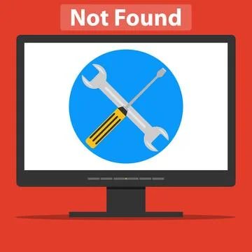 A wrench and a screwdriver on the computer screen. Page error 스톡 일러스트